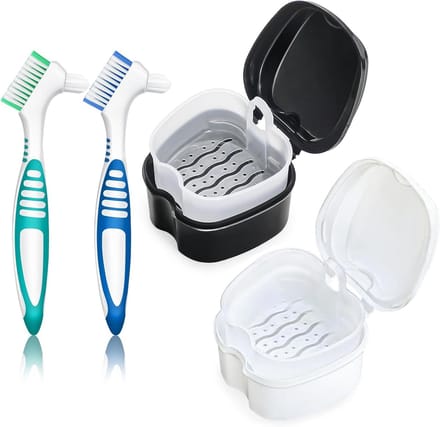 Kunstgebit Badje - Retainer Houder - Hygiënisch Reinigen - Met Zeefmand - Compact Formaat - Zwart Wit
