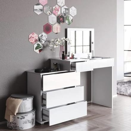 Moderne witte make-uptafel 117 cm met spiegel en opbergruimte
