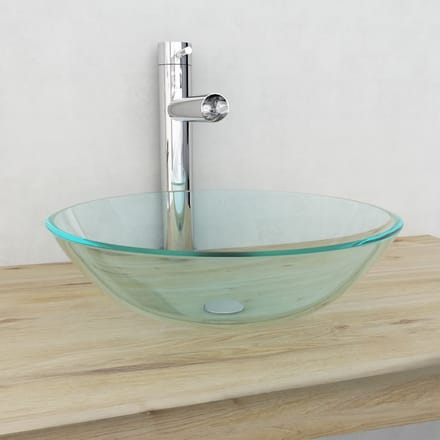 vidaXL - Wasbak - gehard - glas - 42 - cm - transparant