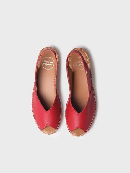 Dames leren espadrille met open neus en sleehak | BERNIA-P