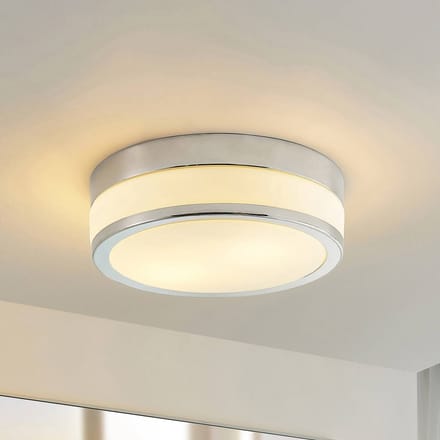 Lindby - Plafondlamp badkamer - 2lichts - Glas, metaal - H: 9 cm - E27 - opaalwit, chroom