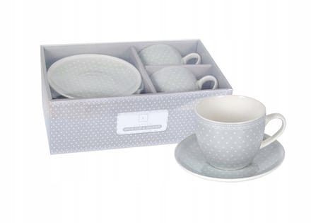 Grijze Mokken met Schotels, 250 ml, Set van 2, Cadeau