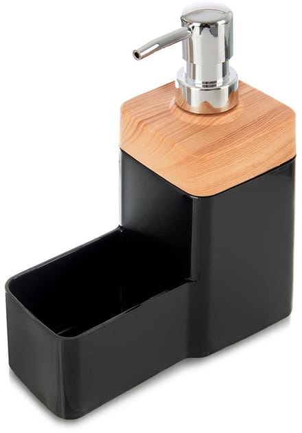 Afwasmiddeldispenser met Sponsbak BLACK 500 ml - Zeepdispenser voor De Keuken - Vaatwasmiddeldispenser