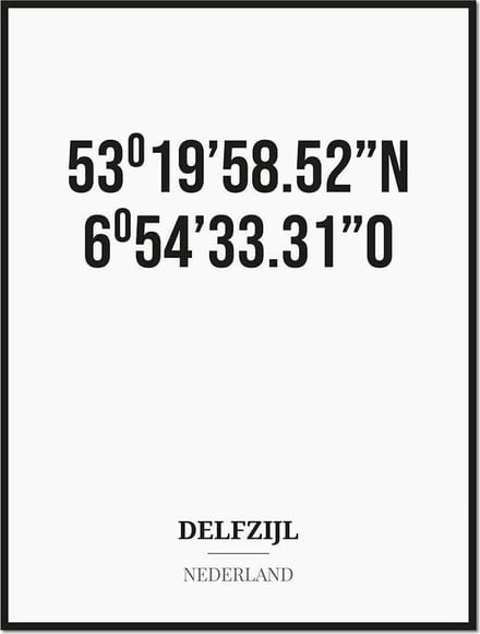 Poster/kaart DELFZIJL met coördinaten