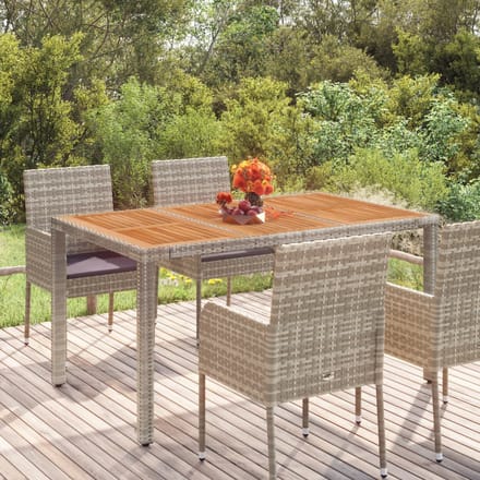 vidaXL - Tuintafel - met - houten - blad - 150x90x75 - cm - poly - rattan - grijs