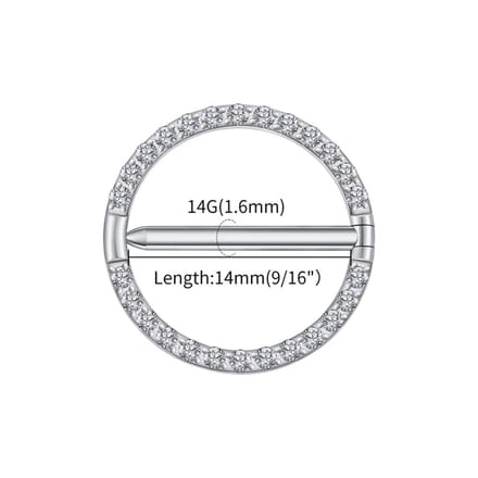 Tepelpiercing titanium cirkel met steentjes rondom 1.6x14 - zilver - LMPiercings