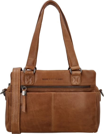 Hide & Stitches Porto Handtas Dames - Schoudertas met telefoonvak - Tas van 100% Leder met ritssluiting - Bruin