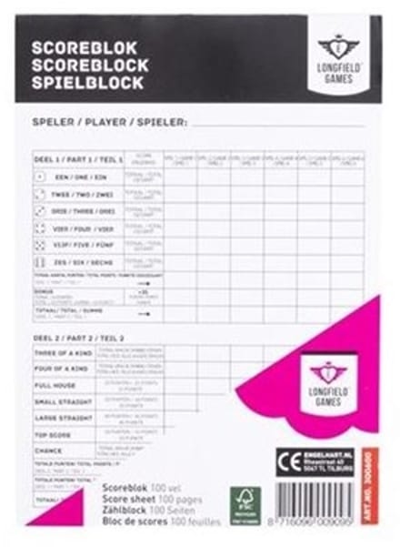 Yathzee scoreblok 1 stuks - 100 pagina's