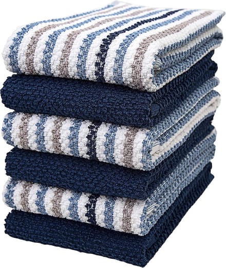 Set van 6 grote gestreepte en effen pluche theedoeken van 100% katoen (40x66 cm)