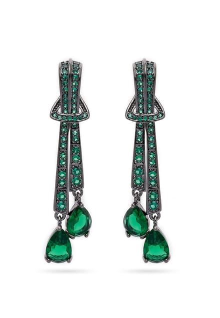 AVANT-GARDE PARIS Dangle earrings - groen met emerald-cut stenen - 1 stuk - rhodium plated en post en back sluiting
