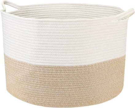 XXL Ronde Wasmand Katoen met Handvatten 55x35 cm Wit-Bruin