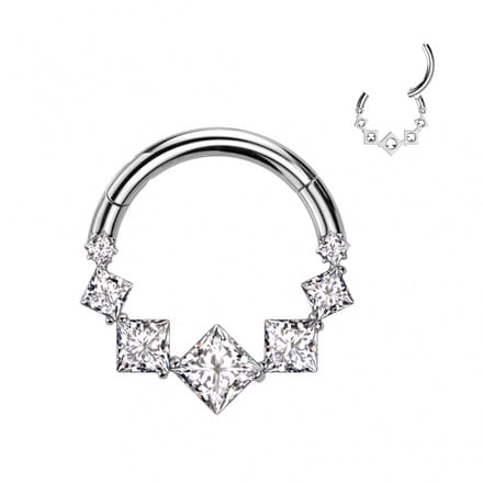 Piercing titanium 7lined square clicker 1.2X8 - zilver wit - LMPiercings