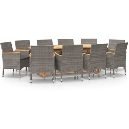 vidaXL - 11-delige - Tuinset - met - kussens - grijs