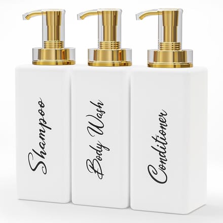 Famanu – Shampoo- en conditionerdispensers 16 oz met pomp – Wit/goud