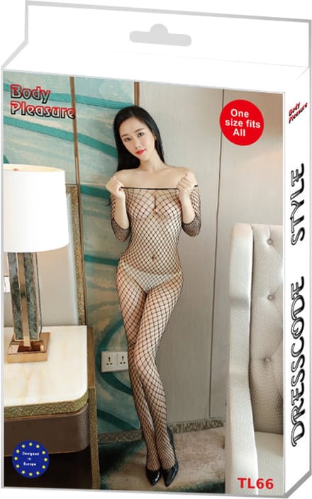 Body Pleasure TL66 Unieke Visnet Bodystocking – One Size – Luxe Cadeaubox