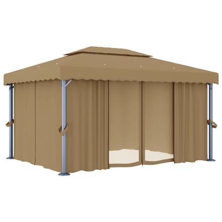 vidaXL - Prieel - met - gordijn - 4x3 - m - aluminium - taupe