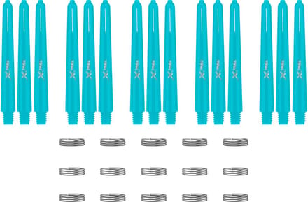 XQMax Dart Shafts - 5 Sets (15 stuks) - Inbetween - Aqua - Plus Veerringetjes - Darts Shafts