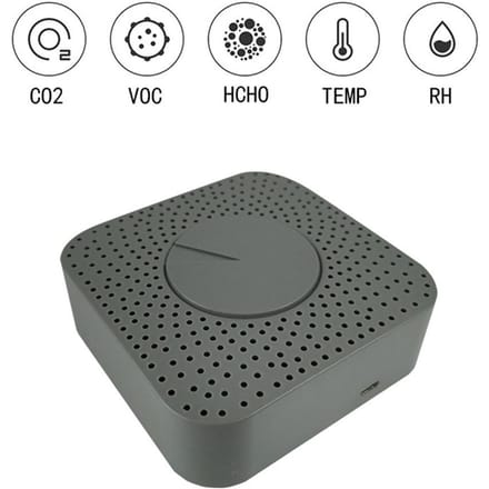 Tuya ZigBee Intelligente Luchtkwaliteitsmonitor 5 in 1 Lucht Huishouder HCHO CO2 VOS Temperatuur Vochtigheid Detector Ondersteuning grijs