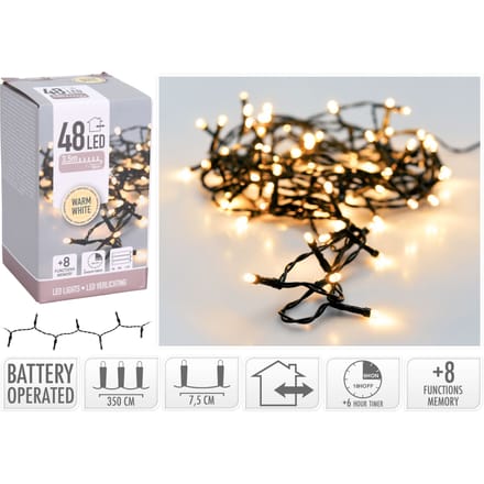 Kerstverlichting op batterijen - 48 LEDs - 3.5 meter - Warm Wit Licht