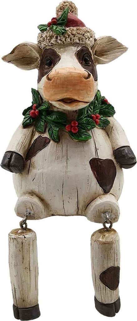 Clayre & Eef Beeld  Koe 7x7x10 cm Wit Kunststof Woonaccessoires beeld decoratie  Decoratieve Accessoires