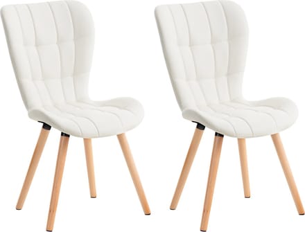 CLP Elda Set van 2 eetkamerstoelen - Zonder armleuning - Hout - wit Kunstleer