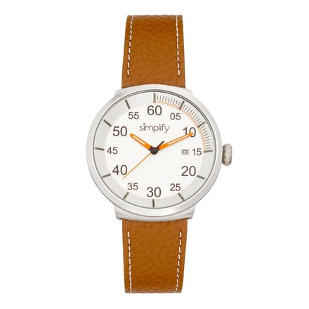 Vereenvoudig het 7100 horloge met leren bandje met datum
