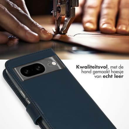 Selencia Hoesje - Geschikt voor Google Pixel 8 - Echt Lederen Bookcase - Blauw