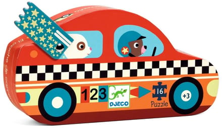 Djeco silhouetpuzzel raceauto - kleurrijke legpuzzel FSC karton.
