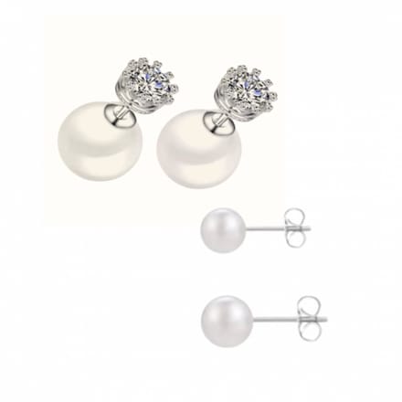 2 Paar - Synthetische Parel- oorbellen- Ivoor - Wit-Charme Bijoux