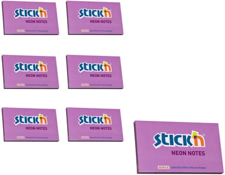 Stick'n sticky notes - 6-pack - 76x127mm, neon paars, 100 memoblaadjes per blok