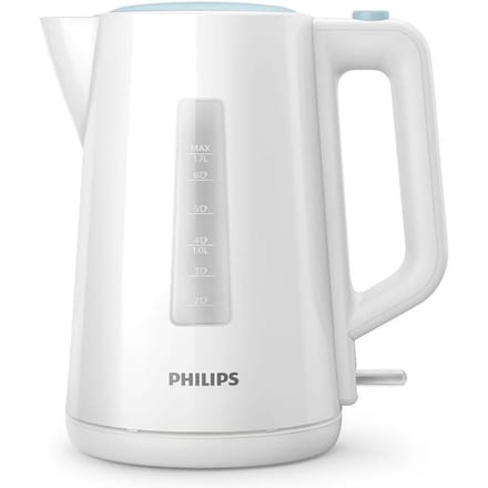 Philips 3000-serie Waterkoker - 1.7 Liter capaciteit met veiligheidssysteem en veerdeksel in het wit.