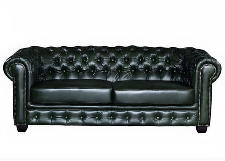 Vente-unique Driezitsbank Chesterfield BRENTON 100% buffelleer - empire groen