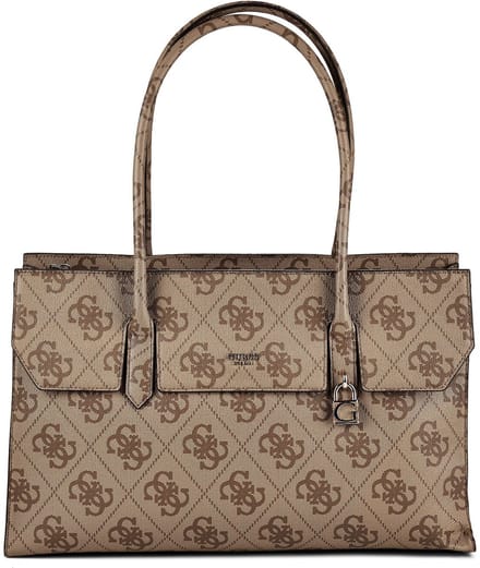 GUESS schoudertas Kiera Tote Latte Logo Lichtbruin