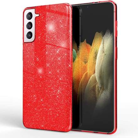 HB Hoesje Geschikt voor Samsung Galaxy S21 - Rood - Glitter Back Cover