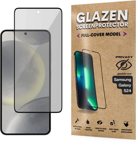 Privacy Screenprotector - Geschikt voor Samsung Galaxy S24 - Gehard Glas - Full Cover Tempered Privacy Glass - Case Friendly