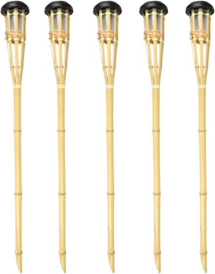 Benson Tuinfakkel - 5x - Solar - led tuinlamp - bamboe hout - 78 cm - bruin