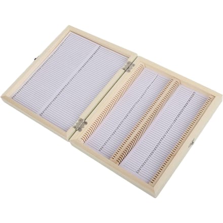 100 STUKS Biologie Glas Geprepareerde Microscoopplaatjes Specimens Houten Opbergdoos Koffer white