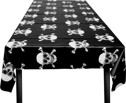 Boland - Tafeldecoratie - Tafelkleed Piraat Doodshoofd 180cm Zwart/wit
