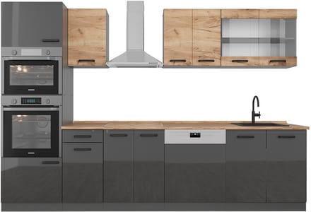 Vicco R-Line Complete keukeneenheid – 300 cm tweekleurige kasten, BL Eik Eik goud/antraciet