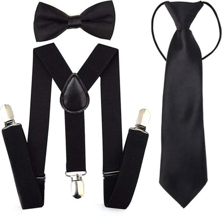 Fako Fashion® - Kinder Bretels, Vlinderstrik & Stropdas - Zwart
