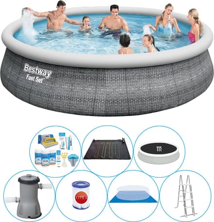Fast Set Rattan Rond 457x107 cm - Zwembad Combinatie Set
