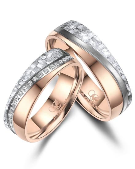 Jonline SET Trouwringen Titanium & Carbon | Vriendschapsringen |Relatie ringen | Set Ringen