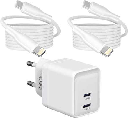 Dual Power Adapter USB C - Geschikt voor iPhone - Oplader Kabel met 3 Meter Lange USB C Kabels - Snellader