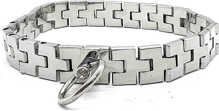 Black Label - Stainless Watch Link Collar With Gem Lock Silver