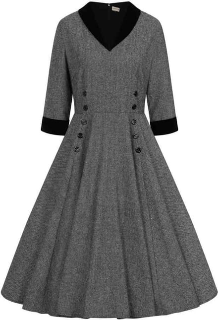 Banned - Sylvia Herringbone Swing Flare jurk - M - Grijs
