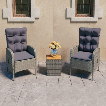 vidaXL - 3-delige - Bistroset - poly - rattan - en - acaciahout - grijs