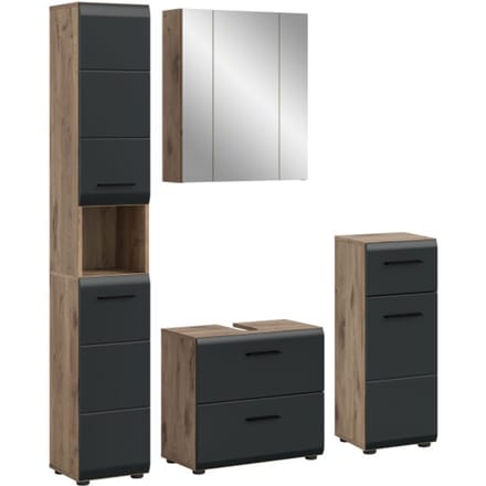 Moderne Badcombinatie Zwart-Wit Eik - 4-delige Set Met Spiegelkast - 150x185x30cm