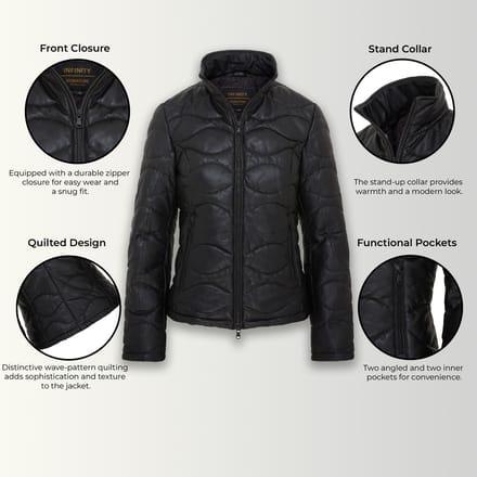 Dames Zwarte Puffer Quilted Bomber Leren Jas - Hamar