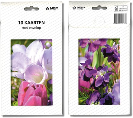 MGPcards - 20x dubbele wenskaart met witte envelop - Bloemen zonder tekst - 11.5 x 17 cm