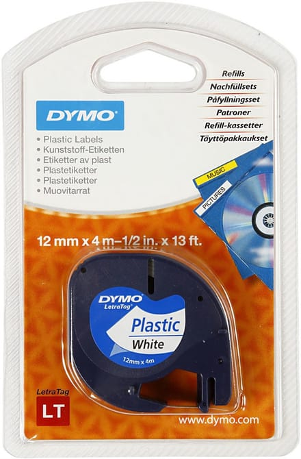 Plastic Tape, L: 4 M, B: 12 mm, wit, 4 m/ 1 rol